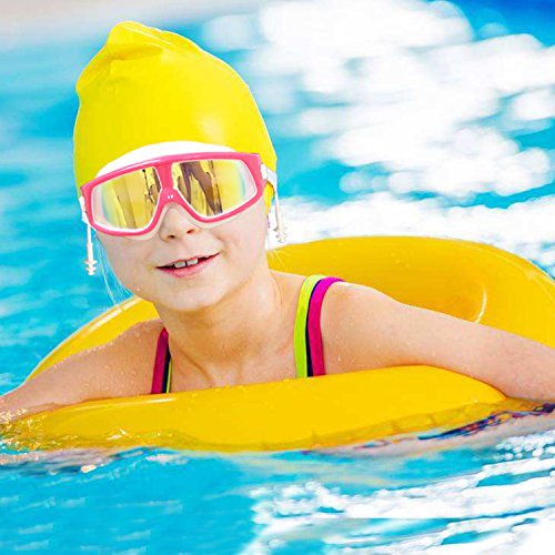 Spinosaurus Kids Swim Goggles(Age 3-15 Years), Fashionable, Anti-Fog,UV Protection, No Leaking, Coated Lens,with case and earplugs, HD Swim Goggles for Kids Youth and Teenagers (Pink White)...