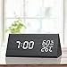 TooTa Digital Clock, 3 Alarm Settings, with Wooden Electronic LED Time Display, Dual Temperature & Humidity Detect, Ideal for Bedroom, Bedside Kids, Batteries not Needed, Black