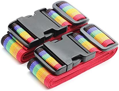 Adjustable Travel Luggage Strap Suitcase Security Belt Straps with Built-in Address Tag, Set of 2(2X, Rainbow)