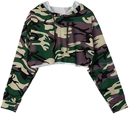 Minesiry Women's Camouflage Long Sleeve Pullover Crop Top Hoodies Hooded Sweatshirt