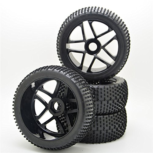 4PCS RC 1/8 Off-Road Car Buggy Rubber Tyre Tires & Wheel Rim Black Have Foam Inserts