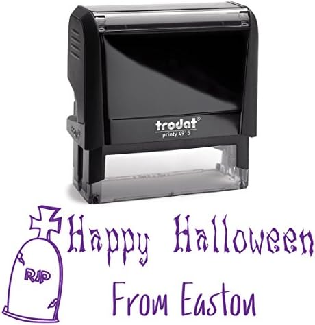 Purple Self Inking Stamp Happy Halloween Gravestone From Stamper. Great for Halloween Cards, Treat Bag Naming, Birthday Gifts, October Wedding Gift Naming, Present Label 2 Lines = 3/4 X 1 7/8 Inches
