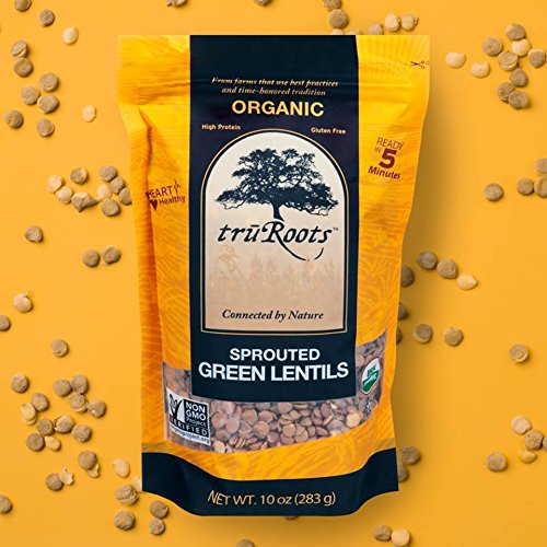 truRoots Organic Sprouted Green Lentils, 10-Ounce Pouches (Pack of 6)