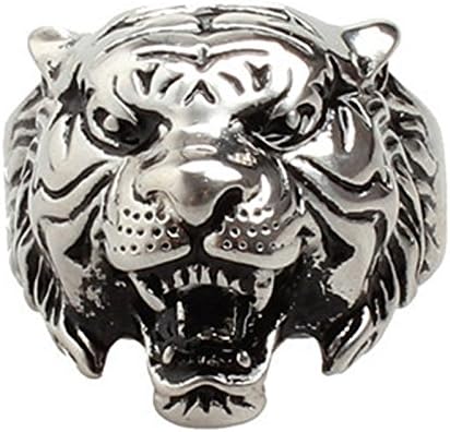 Eamaott Men's Vintage Silver Gold Domineering Tiger Head Ring Stainless Steel Personalized Ring Size 7-12