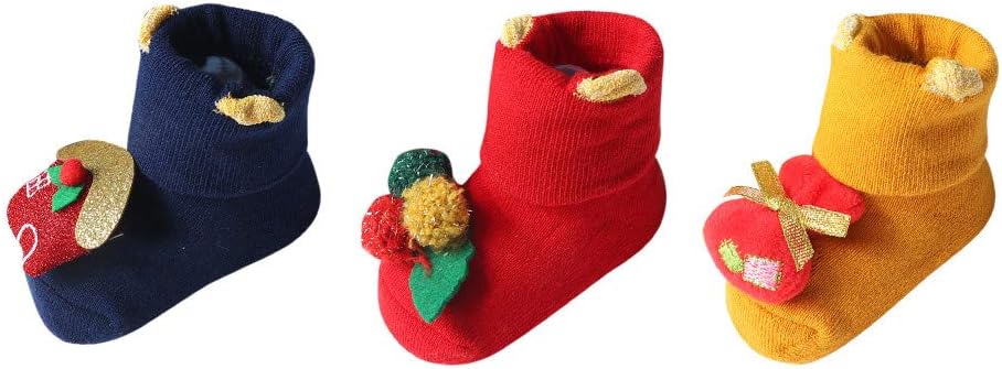 Infant Christmas Cartoon Warm Socks,Colorful(TM) 3 Pairs Infant Newborn Baby Boys Girls Christmas Santa Deer Socks Anti-Slip Knitted Warm Socks for 0-12 Months