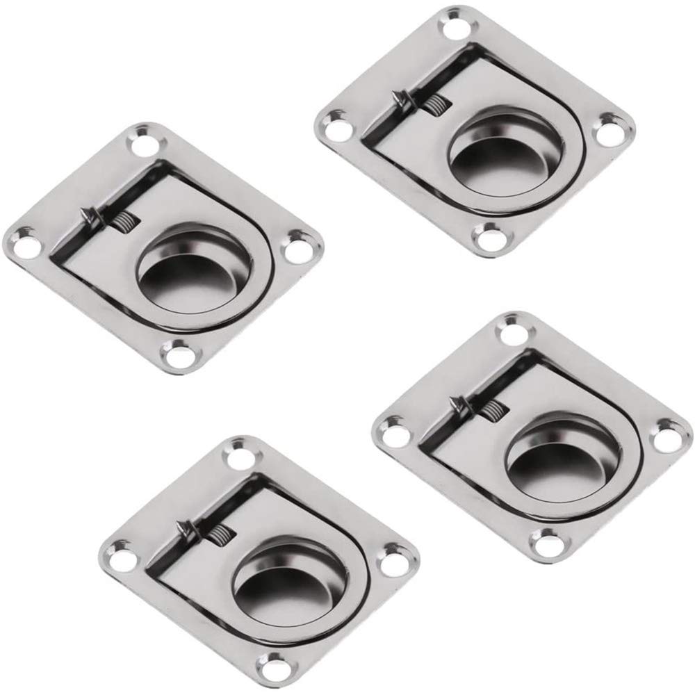 POFET 4pcs 42 x 36mm Durable Marine Stainless Steel Boat Deck Hatch Cabinet Drawer Lifting Handle Pull Ring Flush Mount Recessed Fitting
