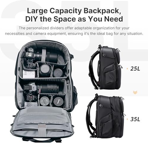 ULANZI BP10 35L Hardshell Camera Backpack, Professional Waterproof Photography Camera Case Anti Theft Travel for Photographers Unisex Drone DSLR Mirrorless Camera Lens Tripod Holder 17'' Laptop Black