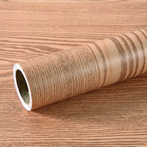 Wood grain furniture Self Adhesive stickers PVC wallpaper cabinets Gloss Film Vinyl Counter Top Decal 15.6inch by 78inch (Red curved wood） - Thumbnail 2