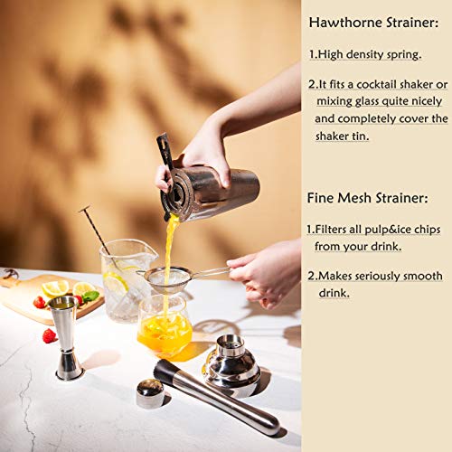 Edelstahl Cocktail Shaker Bar Set Cocktail Zubehör in Geschenkbox mit 750ml Martini Cocktail Shaker, Hawthorne Barsieb… – Bild 7