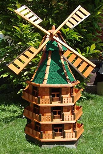 BTV MEGA Windmühle,gartenwindmühlen, windmühlen Garten, WMB160gr-OS ohne o. mit Solarbeleuchtung für Außen 1,60 m groß grün g