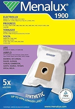 ORIGINAL MENALUX 1900+1Motorfilter+1Microfilter,5 Staubbeutel für SOLFACIL JC 831 E,VC 4801 E,SUPPORTPLUS 2000W max,SP-BSS-20