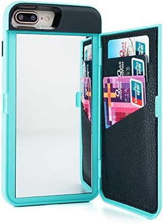 iPhone 7 Plus Case, iPhone 8 Plus Case,Wetben Dual Layer Shockproof PC+TPU Mirror Wallet Case with Stand Feature and Card Holder for Apple iPhone 7 Plus / iPhone 8 Plus (Teal Series2)