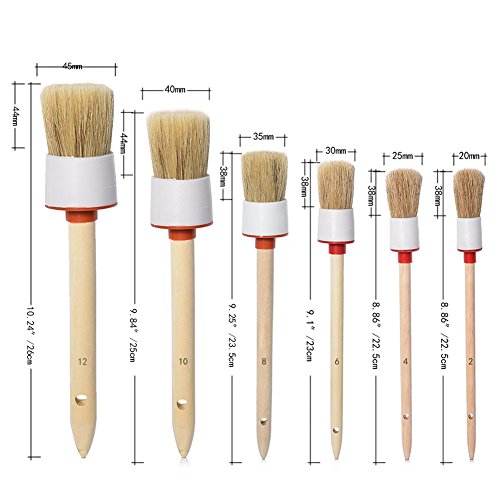 URlighting Detail Brush Set - Boar Hair Brush Tool (Set of 6), Car Auto Vehicle Cleaning & Paint Brush with Wood Handle for Cleaning Wheels, Dashboard, Interior, Exterior, Leather, Air Vents, Emblems - Thumbnail 2