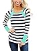 Asvivid Women's Autumn Color Block Long Sleeve Ladies T-Shirt Crewneck Striped Blouse Tops X-Large Green