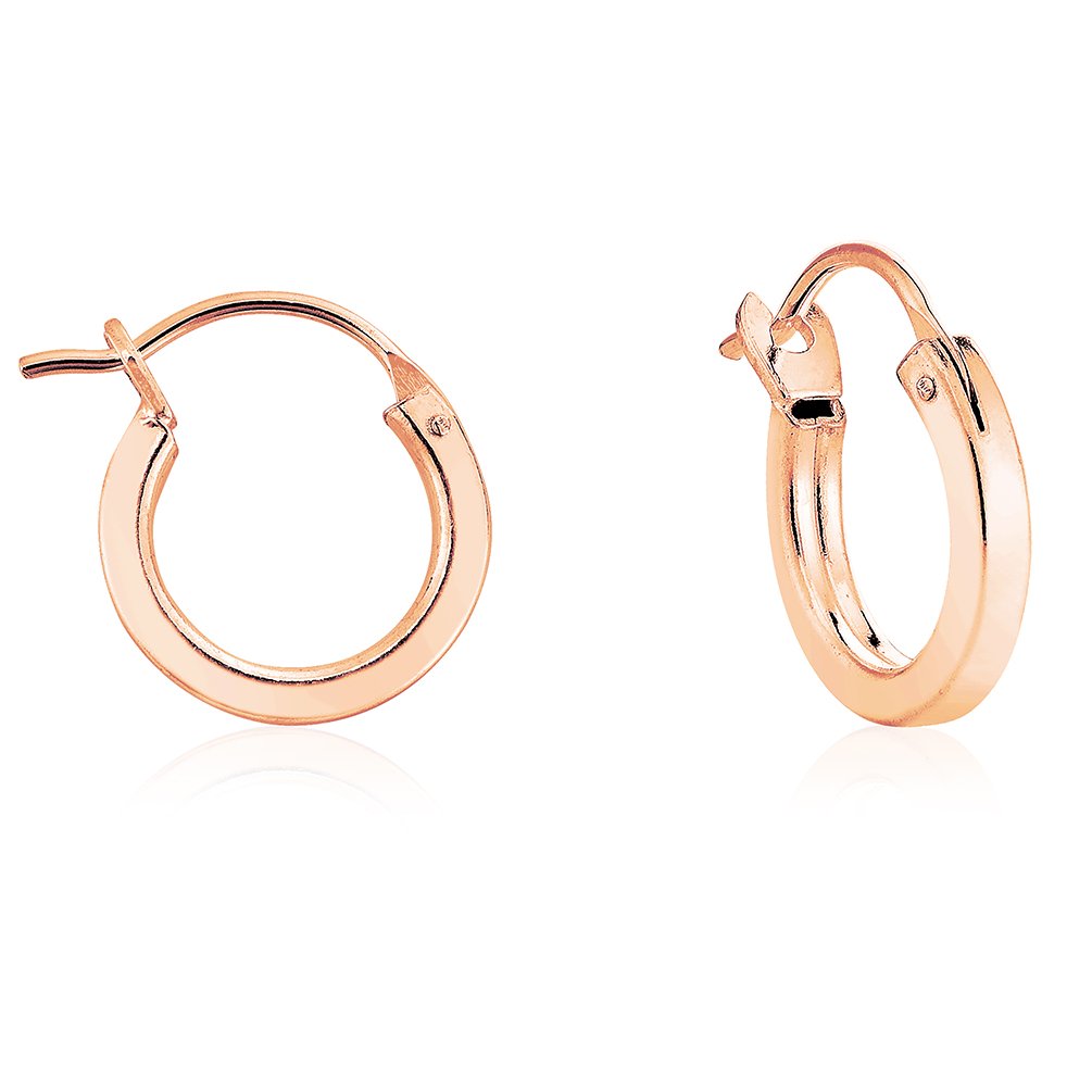 DTPSilver - 925 Sterling Silver Rose Gold Plated Small/Medium/Large size Square Hinge Hoops/Sleepers/Creole Earrings - Thickness 2 mm - Diameter 14 mm — image 1