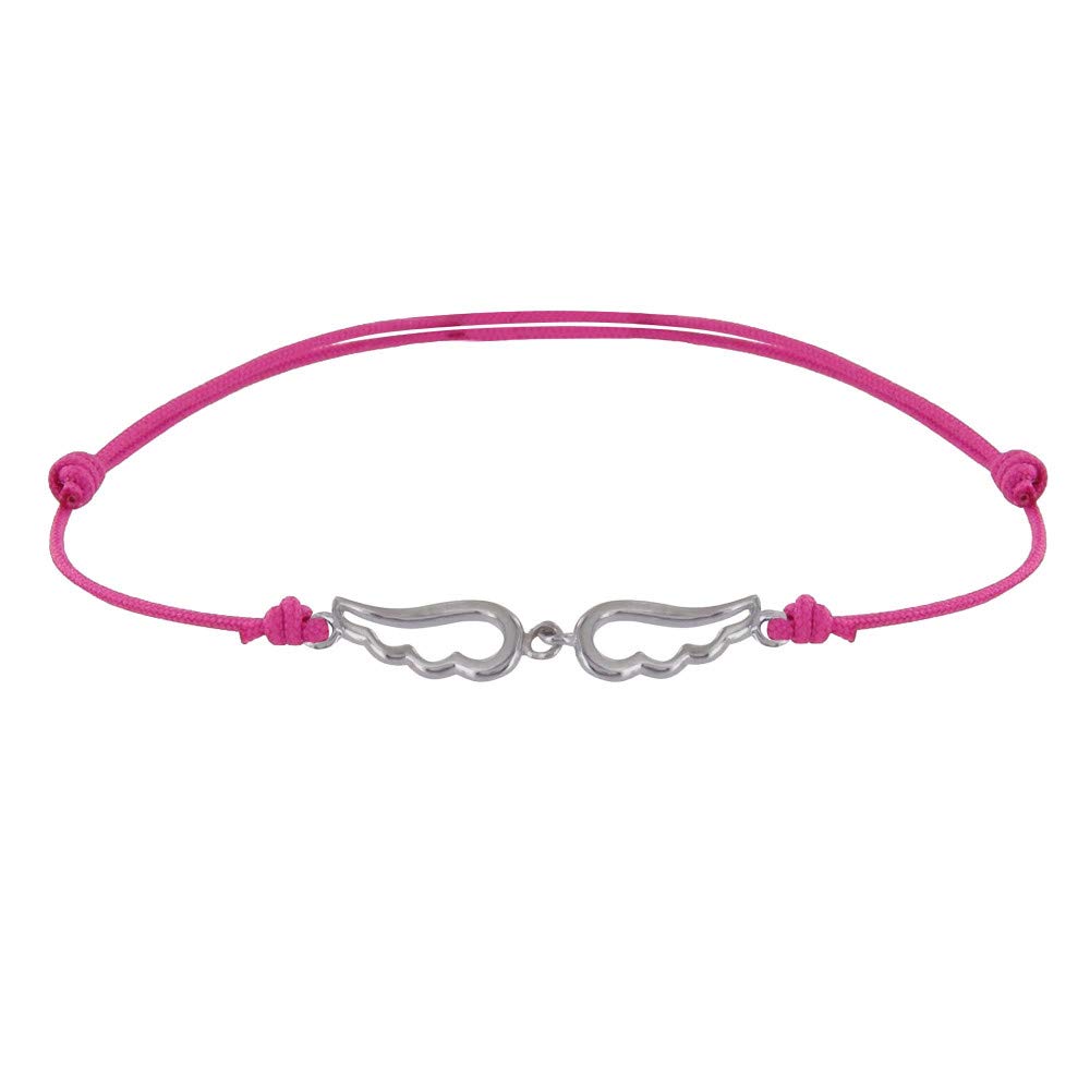LES POULETTES BIJOUX - Sterling Silver Link Bracelet Two Small Angel Wings Pierced - Fuchsia