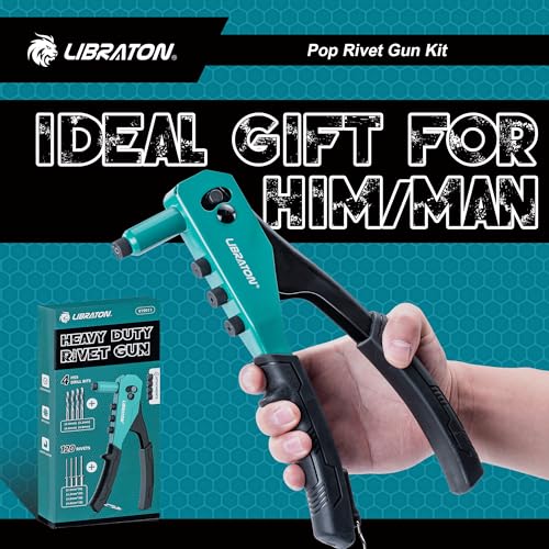 Libraton Professional Rivet Pliers, Pop Riveter, Blind Rivet Pliers, Manual Rivet Gun, Riveting Tool with 120 Blind Rivets, 4 HSS Drills, 4 Interchangeable Nozzles Without Tool