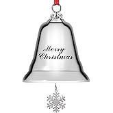 Styleonme Decorative Bells, Christmas Ornaments 2025, Engraved It's Merry Christmas, Silvery Bells Decoration with Pendants Snowflakes
