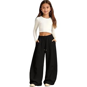 Girls Barrel Sweatpants Baggy Pants Wide Leg Drawstring Casual Sweat Pants | Fall Winter Elastic Waisted Open Bottom Soft Swe