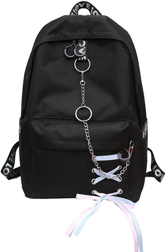 Amazon Co Jp Raifu リュックサック レディース カジュアル リボン バックパック ラップトップ キャンバス 通学 スクール 黒 服 ファッション小物
