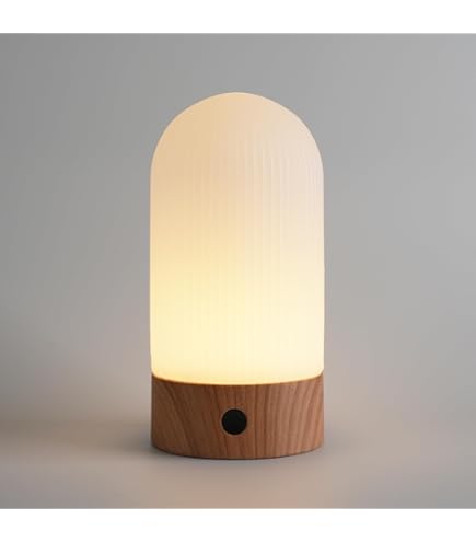 VoMii Mushroom Lamp – 9 Inch Cordless Table Lamp, IP54 Waterproof, 4000mAh Rechargeable Battery, 3 Color Temps & Dimmer, Brass Base, For Shower, Bedroom, Patio