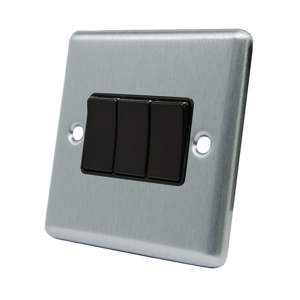 AET CSC3GSWIBL 10 A 3-Gang 2-Way Satin Finish Chrome Classical Triple Black Insert Plastic Rocker Light Switch