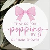 120 x Thanks for Popping by Our Baby Shower Stickers – Pink Round Favor Labels for Party Bags, Candy, or Cookie Packaging – Baby Shower Thank You Tags – 1.6 Inch