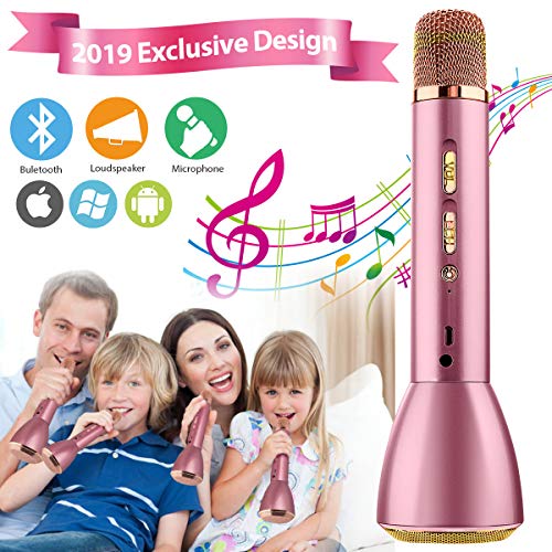 Karaoke Microphone for Kids, Kids Microphone Bluetooth With Speaker Wireless Echo Child Karaoke Mic Portable Cordless Singing Machine for Music Boys Girls Adult Party Gift Andriod IOS Phones (Pink)