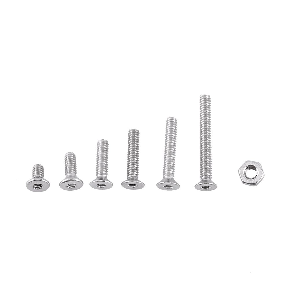250pcs M2 Hex Socket Screws with Hex Nuts Assortment A2 Stainless Steel Full Thread Plain Finish Screw Set Flat Head Screws