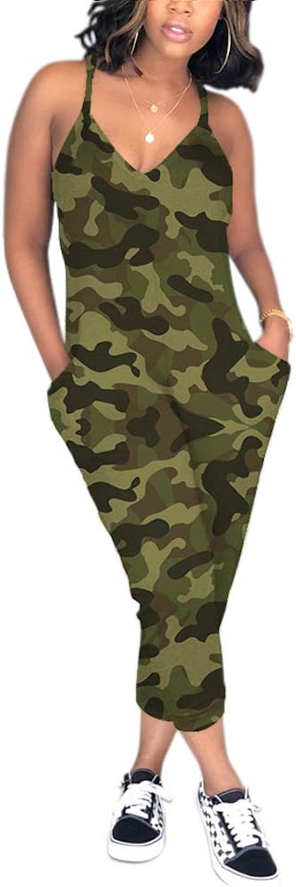 Women's Summer Jumper Racerback V Neck One Piece Romper Harem Pants Overalls Jumpsuits