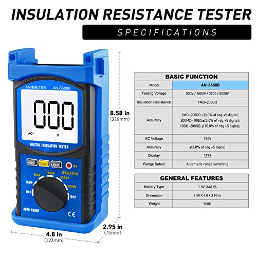 Digital Insulation Resistance Tester Voltage Testing Range 5000V, Meg