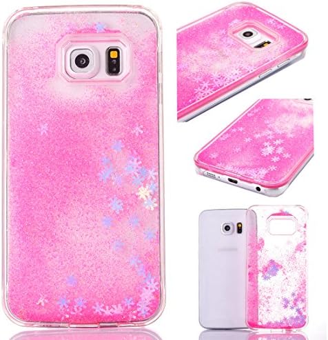 Samsung Galaxy S6 Edge Plus Case Glitter,Liquid Case for Samsung Galaxy S6 Edge Plus[Scratch Resistant],Novelty Fashion Pretty Cool Cut Funny Fantastic 3D Bling Sparkle Shiny Glitter Liquid Quicksand Flowing Floating Snowflake Creative Design Crystal Clear Pattern Transparent Hard Plastic Skin Protective Shockproof Back Bumper Cover Case for Samsung Galaxy S6 Edge Plus 5.7 Inch Screen,Rose Red
