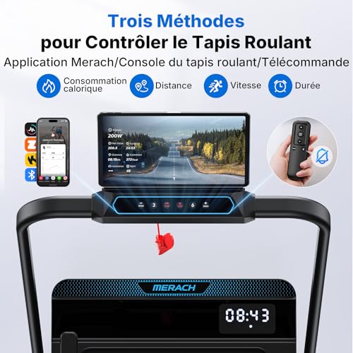 MERACH Tilting Treadmill, 5% Slope, Treadmill 2-6 km/h, 3.0HP Silent Walking Pad, Office Treadmill Large Surface 40 cm, LED Display, Max Load 136 kg, for Home, Office, Black
