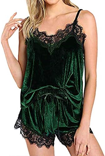 Sleepwear Sleeveless Women Strap Nightwear Sexy Lace Trim Satin Cami Top Pajama Sets Lingerie Temptation Babydoll Underwear Nightdress for Ladies Sleepwear Underpant Set
