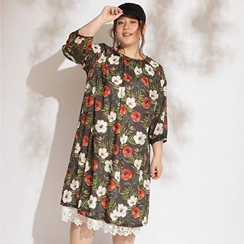 Amazon スーパーハッカフィーユ Super Hakka Feuille 21号 コットンシルクローンアネモネプリントワンピース 花柄 チャコール 31 21 ワンピース チュニック 通販
