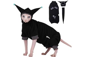 SNIXfever Sphynx Cat Clothes Waffle Pattern Suit, Cute Pet Hat and Shirt Set, Hairless Cat Devon Cornish Pink and Black Suit, (Small, Black)