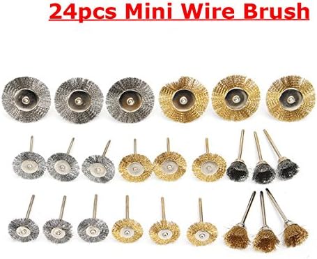 DDOQ Cost-effective Brush Wheels 24pcs Mini Wire Steel Brass Brushes Set Polishing Brush Cup Wheels Rotary Tool