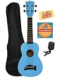 Kala MKA-SD-LBL Makala Dolphin Soprano Ukulele - Light Blue Bundle with Gig Bag, Tuner, Austin Bazaar Instructional DVD, and Polishing Cloth