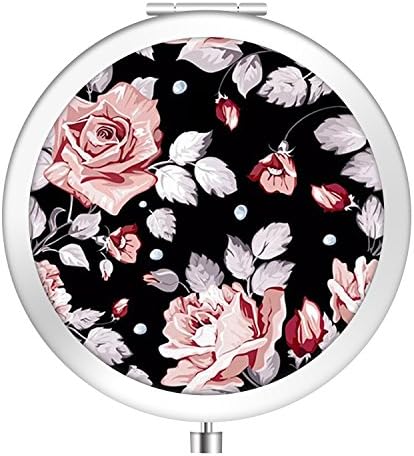 Makeup Mirror, Personalized Round Compact Woman Cosmetic Mirror, Double Side(One Is Normal, Another Is Magnifying) Folding Pocket Mirror for Travel - Roses