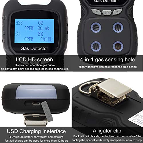 Gas Detector, Rechargeable Portable 4 in 1 Gas Clip 4-Gas Monitor Meter Tester Analyzer Sound Light Shock,2-Year Detector - Thumbnail 4