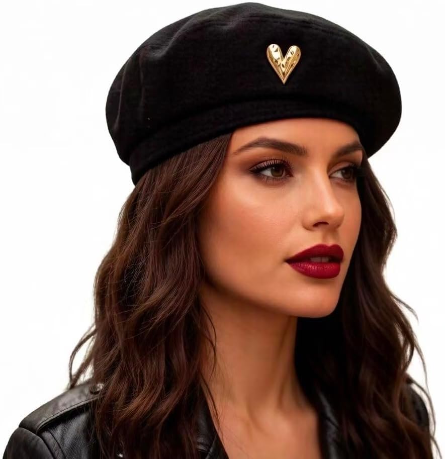 Black Beret Hats for Women Classic Pearl French Beret Hat  display picture 1