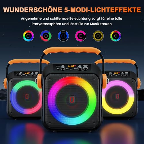 JYX Karaoke 2 Wireless Microphones, Speaker with Microphone, Professional Karaoke, Portable Karaoke, Bluetooth Speaker with LED Light Effects, Suitable for Adults/Children.