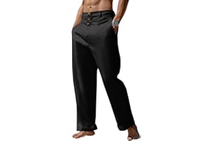 Runcati Mens Cotton Linen Pants Elastic Waist Casual Lightweight Loose Fit Beach Yoga Pants