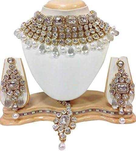 Exclusive Jewellery Indian Wedding Bridal Designer Gold Tone Traditional Kundan Necklace Set