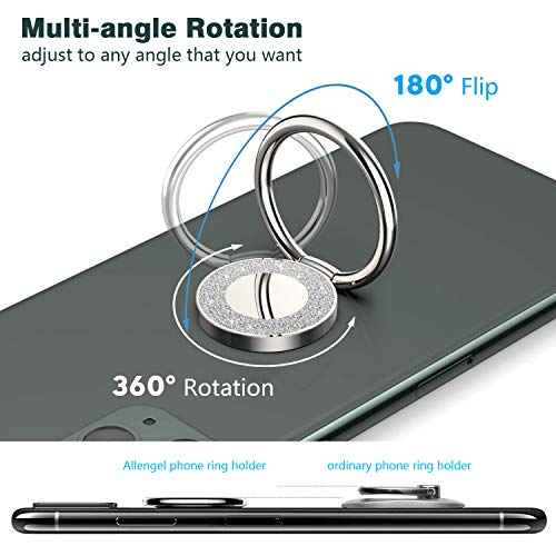 Allengel Cell Phone Ring Holder,360 Rotation Glitter Metal Finger Ring Grip Kickstand for Strong Magnetic Car Mount Compatible with iPhone,Samsung Galaxy,LG,HTC,All Smartphone,Phone Case-Silver