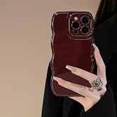 FABSPARK for iPhone 15 Case, Soft Wave Design Wavy Frame,Wine Red | Simple Wave Design Wavy Frame Soft Silicone Aesthetic Case for iPhone 15,Wine Red