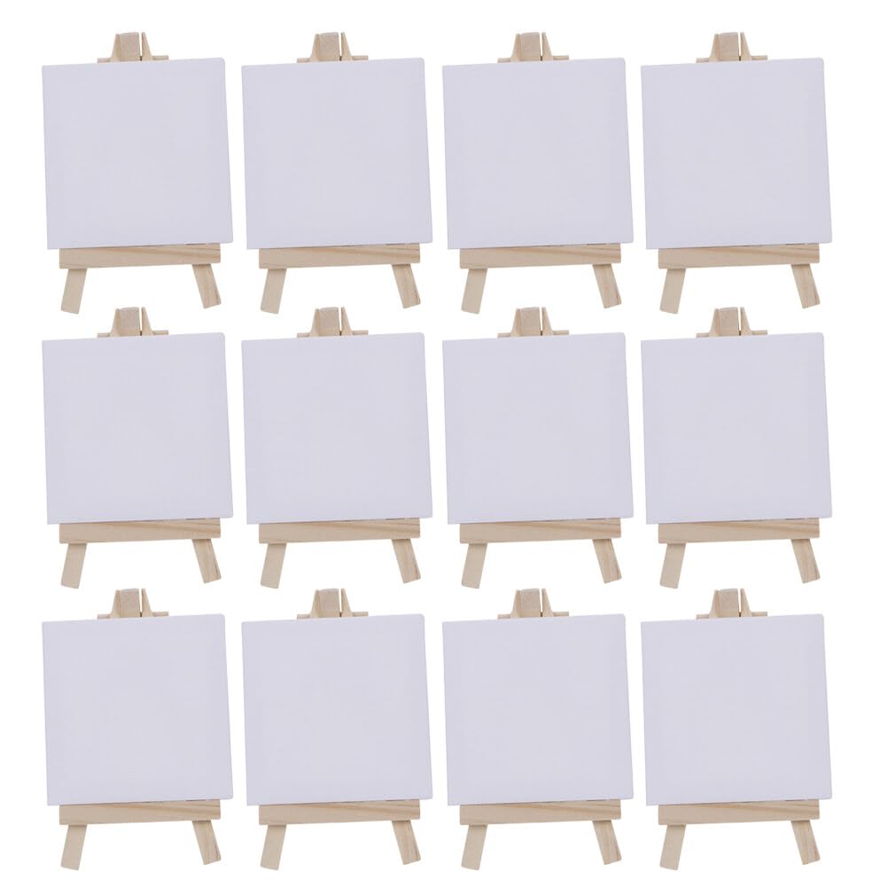 STOBOK 12pcs Mini Canvas Art Boards with Easel White Artist Painting Boards for Kids DIY Crafts Painting Drawing Artists