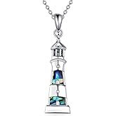 AXOMY Lighthouse Gifts 925 Sterling Silver Lighthouse Abalone Shell Pendant Necklace Birthday Jewelry Gift for Women Friend