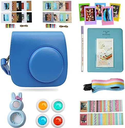 Alohallo Instax Mini 9 Mini 8 Mini 8 + Accessories for FujiFilm Instax Mini 8/ 8+/ 9 Instant Film Camera with Camera Case/ Lens / Mini Album/ Color Frame/ Sticker / Strap/ Pens/ Filter (Cobalt Blue)