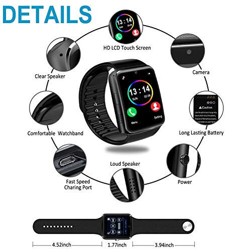 Bluetooth Smart Watch with Camera Touchscreen,Waterproof Smartwatch Unlocked Phone Watchs with SIM Card Slot, Smart Wrist Watch Compatible with Android iPhone X 8 7 6 5 Plus